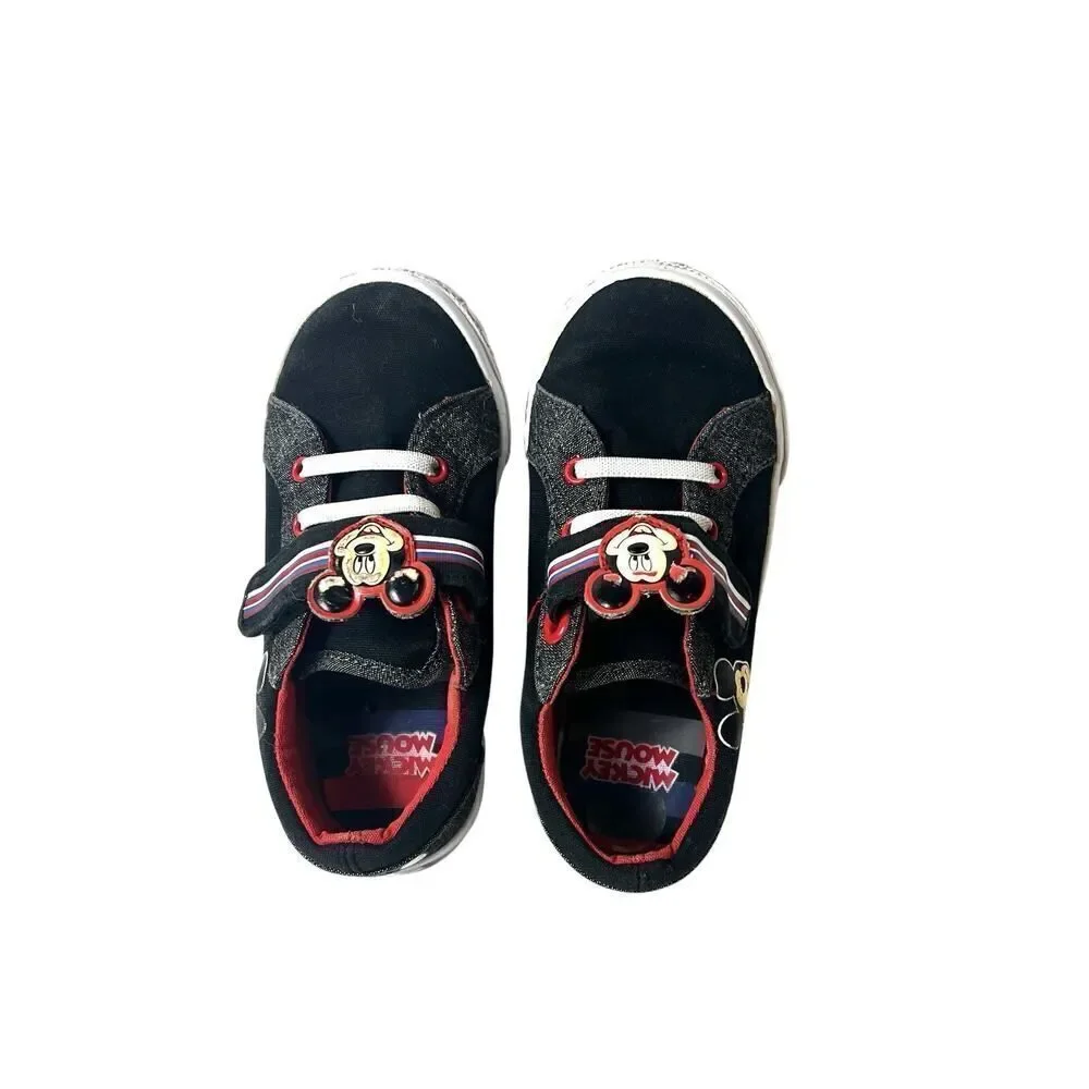 Disney Junior Mickey Kids Toddler 10 Black Canvas Classic Snap On Shoes Sneakers
